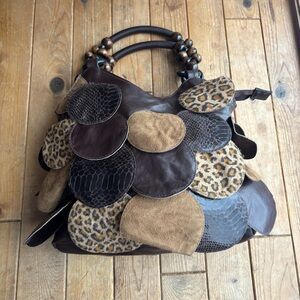 Delicious Anima Print Scale Bag with Wooden Bead Handles